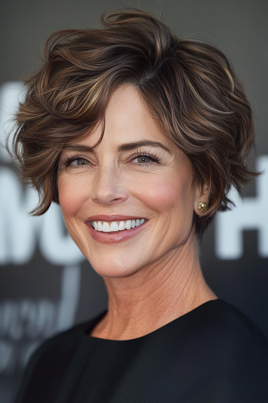 12. Short Wavy Cut with Side Part in Medium Brown (Short Wavy Hairstyles For Women Over 50) - Short Wavy Hairstyles For Women Over 50