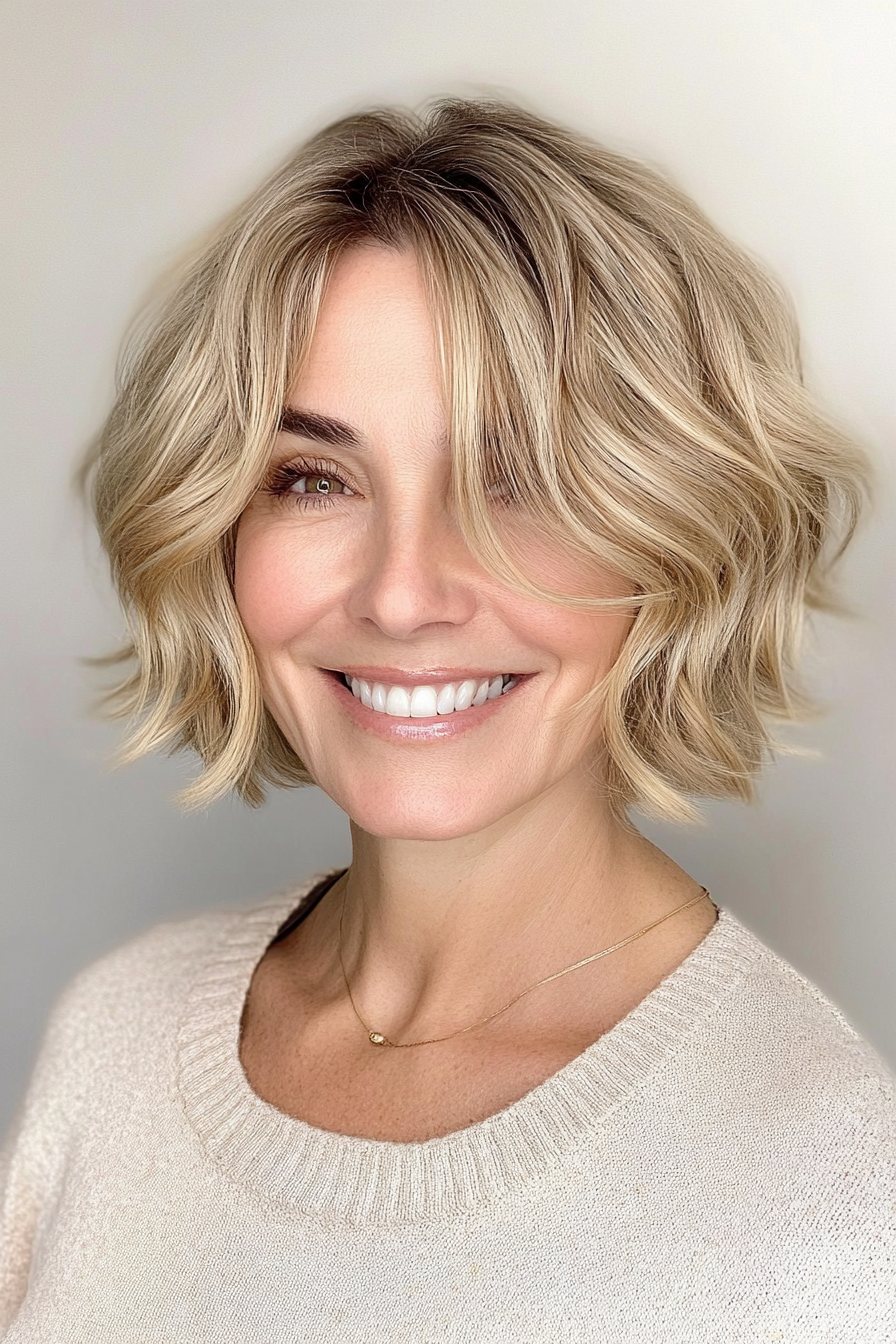 13. Airy Wavy Bob in Light Golden Blonde (Short Wavy Hairstyles For Women Over 50) - Short Wavy Hairstyles For Women Over 50