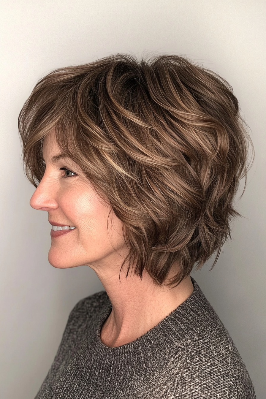 16. Cropped Shag in Mushroom Brown (Short Wavy Hairstyles For Women Over 50) - Short Wavy Hairstyles For Women Over 50