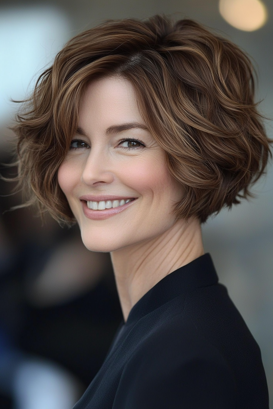 21. Short Wavy Crop in Soft Brunette (Short Wavy Hairstyles For Women Over 50) - Short Wavy Hairstyles For Women Over 50