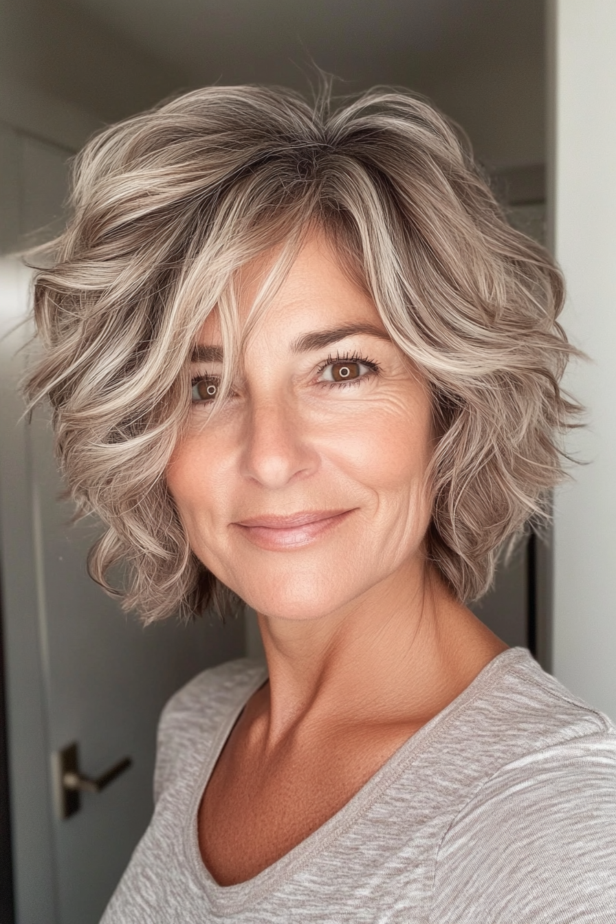 24. Short Wavy Shag in Light Ash Brown (Short Wavy Hairstyles For Women Over 50) - Short Wavy Hairstyles For Women Over 50