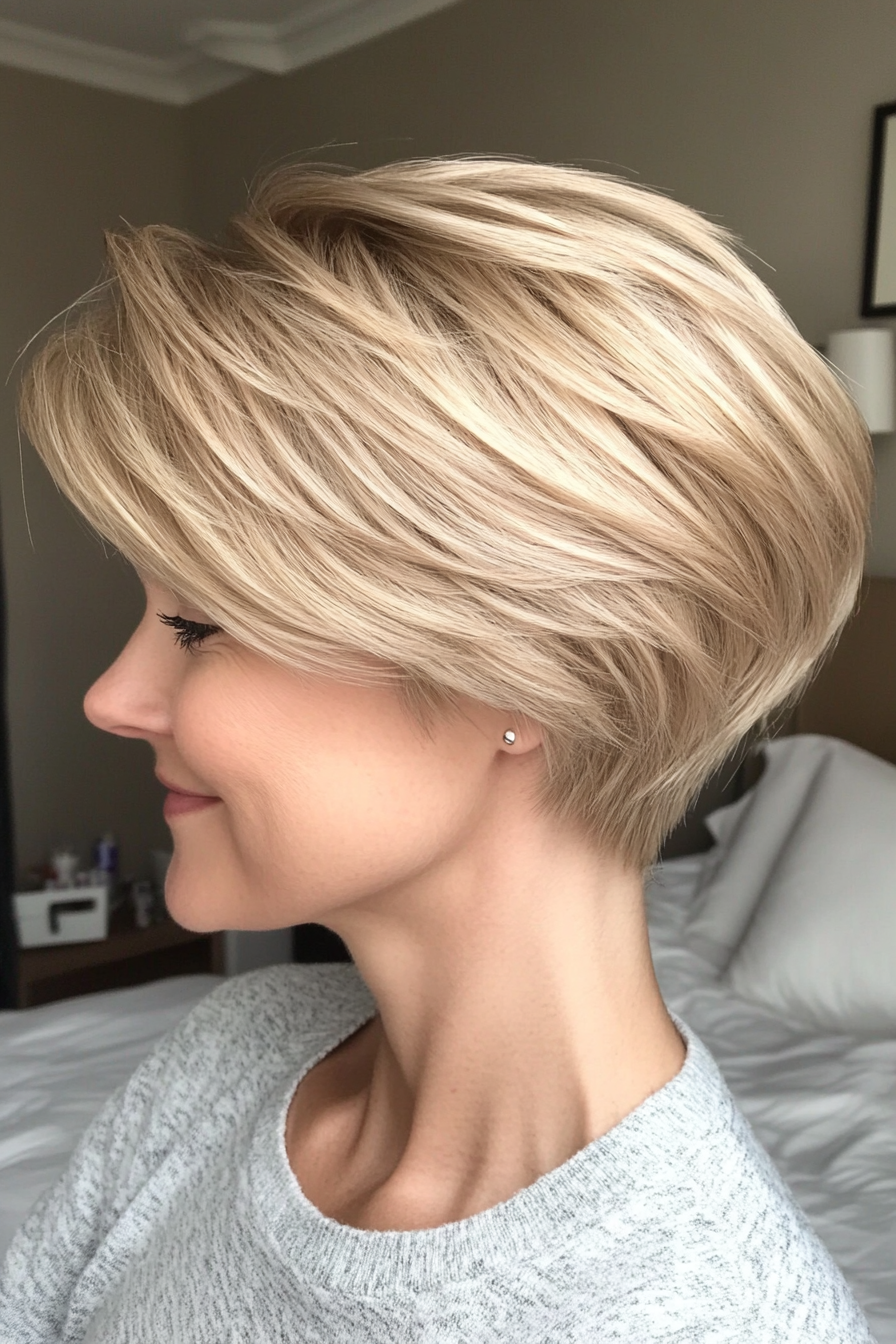 4. Wheat Blonde Layered Crop (Short Blonde Haircuts For Fine Hair) - Short Blonde Haircuts For Fine Hair