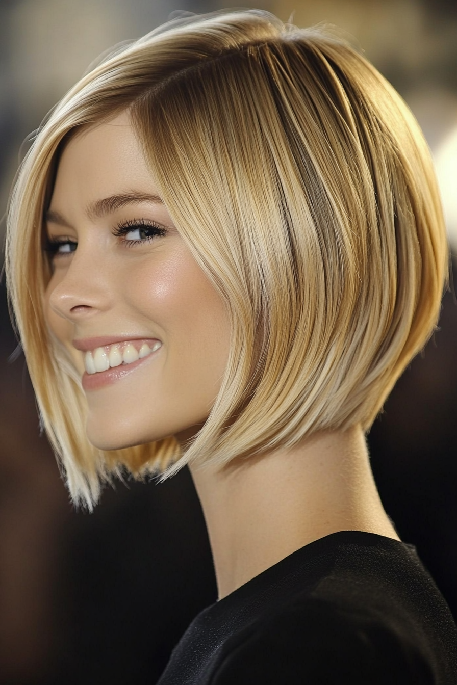 6. Golden Blonde Angled Bob (Short Blonde Haircuts For Fine Hair) - Short Blonde Haircuts For Fine Hair