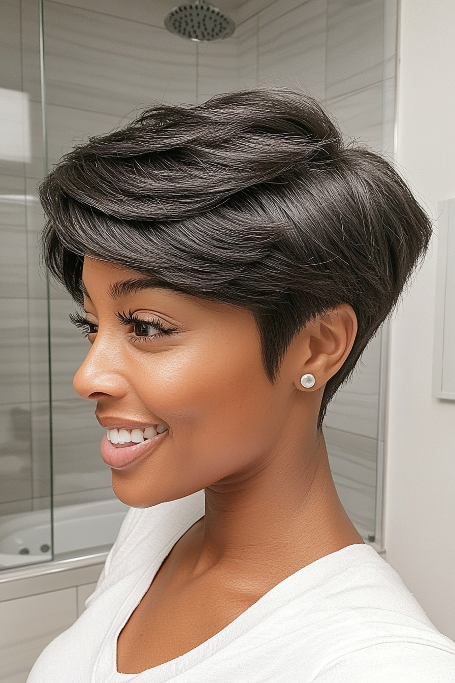 3. Feathered Crop in Natural Black (Classy Short Haircuts For Women) - Classy Short Haircuts For Women