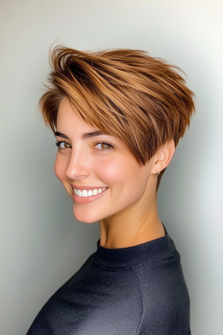 4. Caramel Layered Boy Cut (Classy Short Haircuts For Women) - Classy Short Haircuts For Women