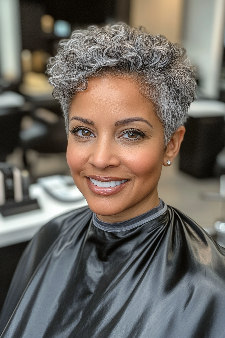 12. Silver Gray Curly Pixie (Classy Short Haircuts For Women) - Classy Short Haircuts For Women