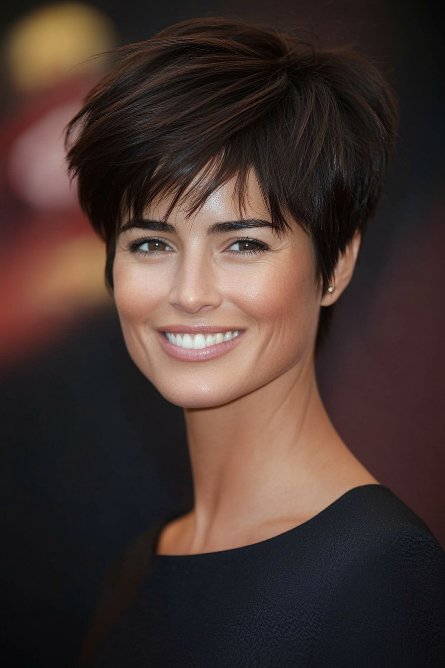 19. Dark Mocha Pixie with Fringe (Classy Short Haircuts For Women) - Classy Short Haircuts For Women