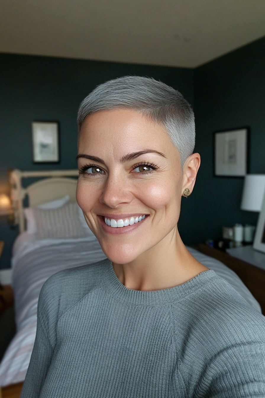 20. Natural Gray Chic Buzz Cut (Classy Short Haircuts For Women) - Classy Short Haircuts For Women