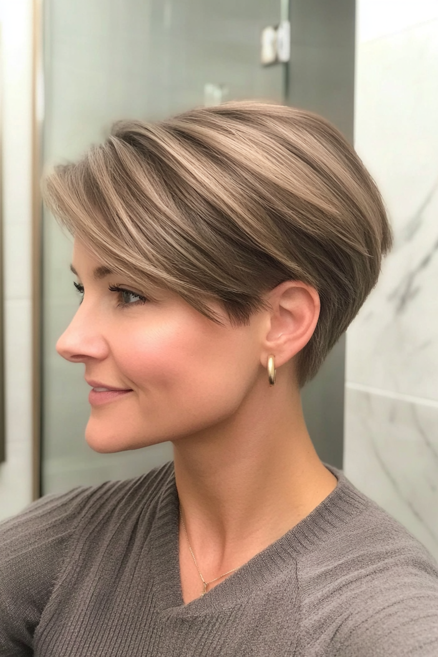 25. Taupe Pixie with Side-Swept Bangs (Classy Short Haircuts For Women) - Classy Short Haircuts For Women